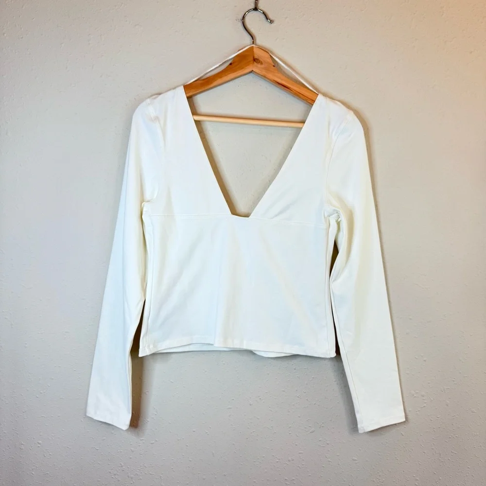 Free People Duo Corset Long Sleeve Ivory Crop Top Sz Large NWT
